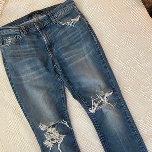 J Brand Destroyed Denim Cropped Jeans